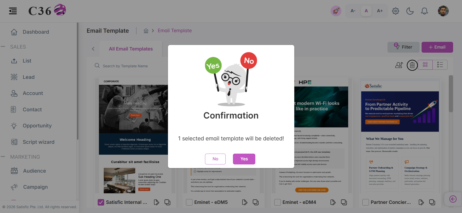 Delete selected Email Template